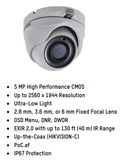 HIKVISION DS-2CE56H5T-ITME 2.8MM 5MP Outdoor Ultra-Low Light PoC Analog Turret Dome Camera with 2.8 mm Fixed Focal Lens, BNC Connection