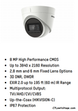 HIKVISION DS-2CE78U1T-IT3F 3.6MM TurboHD 8MP EXIR Outdoor Analog Turret Dome Camera with 3.6mm Fixed Lens, BNC Connection