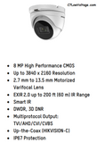 HIKVISION DS-2CE79U1T-IT3ZF TurboHD 8MP EXIR Outdoor Analog Turret Dome Camera with 2.7 mm to 13.5 mm Motorized Varifocal Lens, BNC Connection